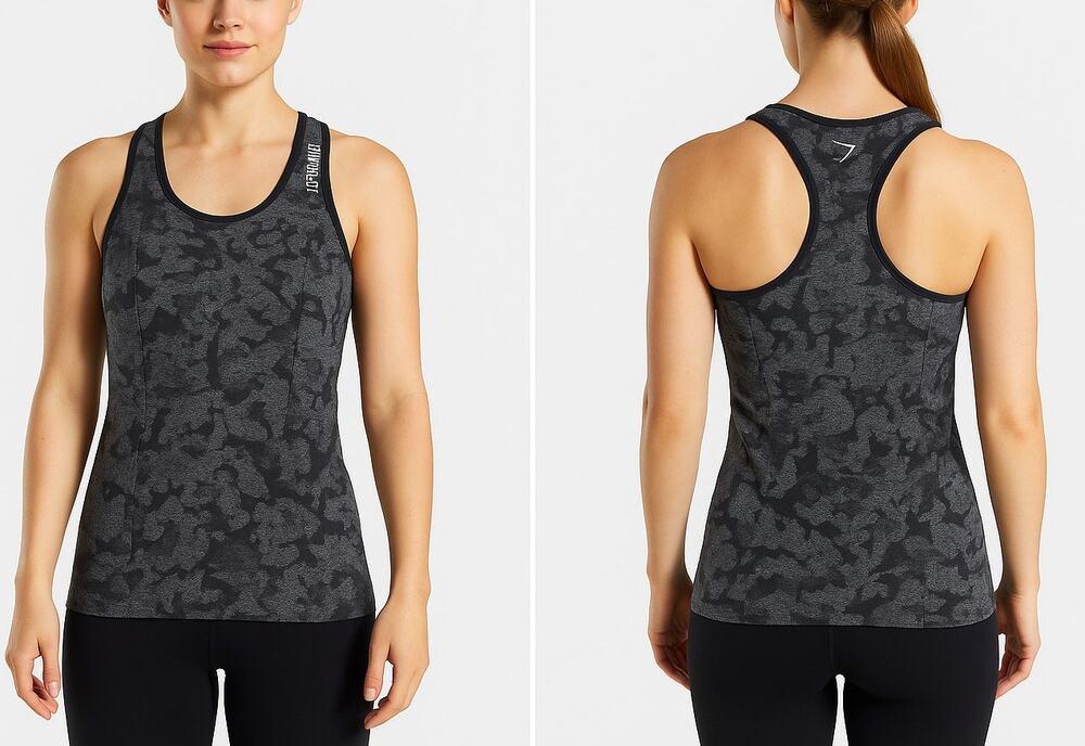 Gymshark Camo Racerback Tank Black/Grey Women’s Size Large